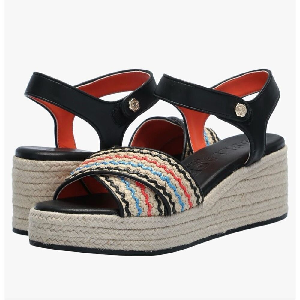 KARL LAGERFELD PARIS Women's Celest Ankle-Strap Espadrille Platform Wedge Sandal